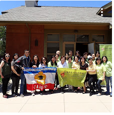 group photo with banners
